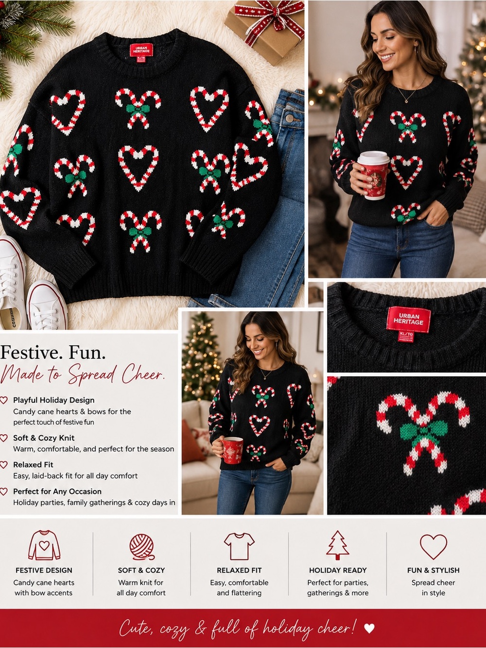 Urban Heritage Black Christmas Sweater | NWT | XL Women | Ugly Sweater Contest
